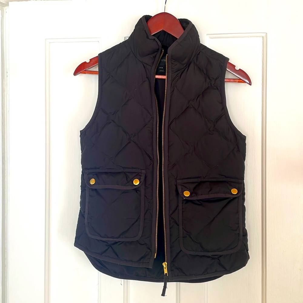 J Crew XXS petite puffer vest black and gold like new never washed